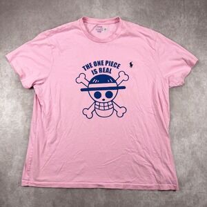 Polo Ralph Lauren One Piece Is Real Anime Graphic T-Shirt 2XB Pink Cotton Tee